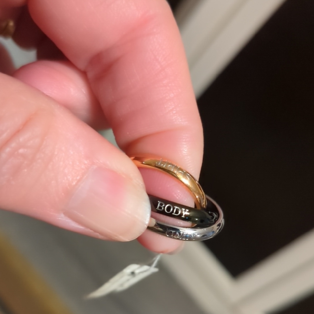 Inori Tri Color Rolling Ring Set with Mind, Body, Spirit Engraved Size 6.5